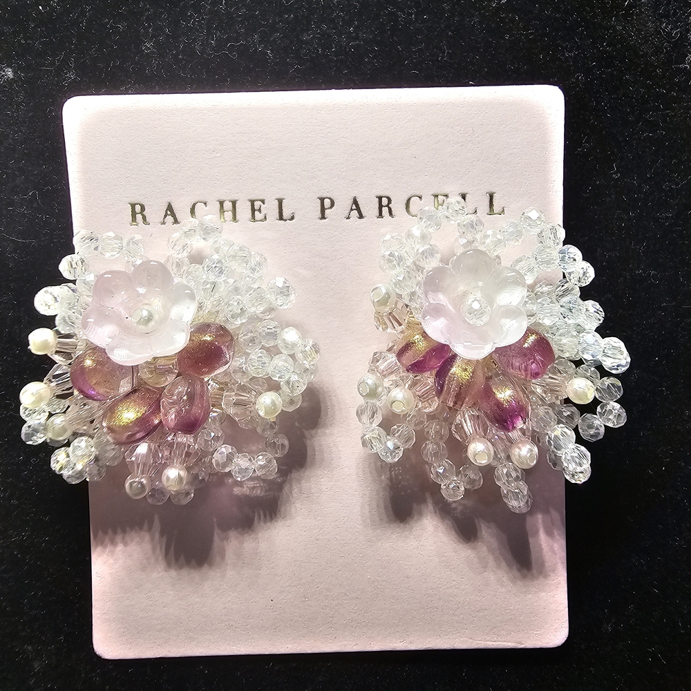 Rachel Parcell Pink Pearl & Crystal Cluster Statement Earrings NWT